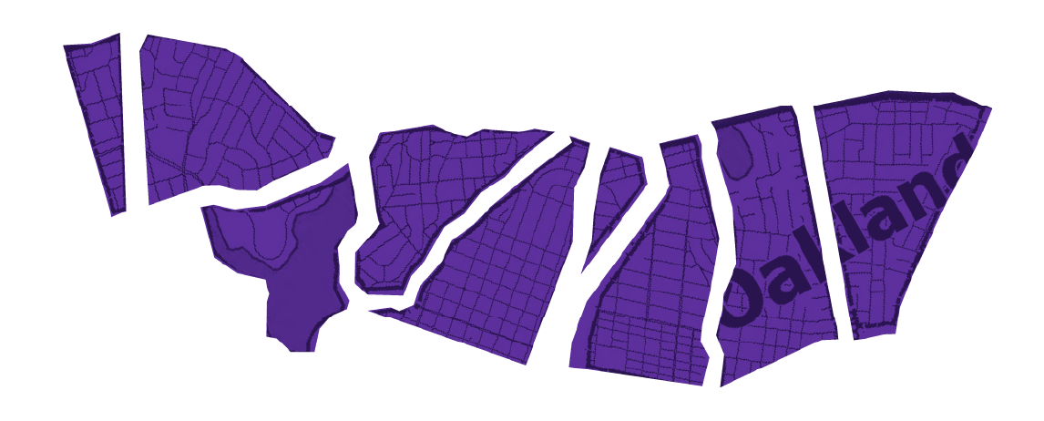 Stylized map of Oakland neighborhoods